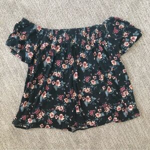 American Eagle Black Floral Off the Shoulder Top